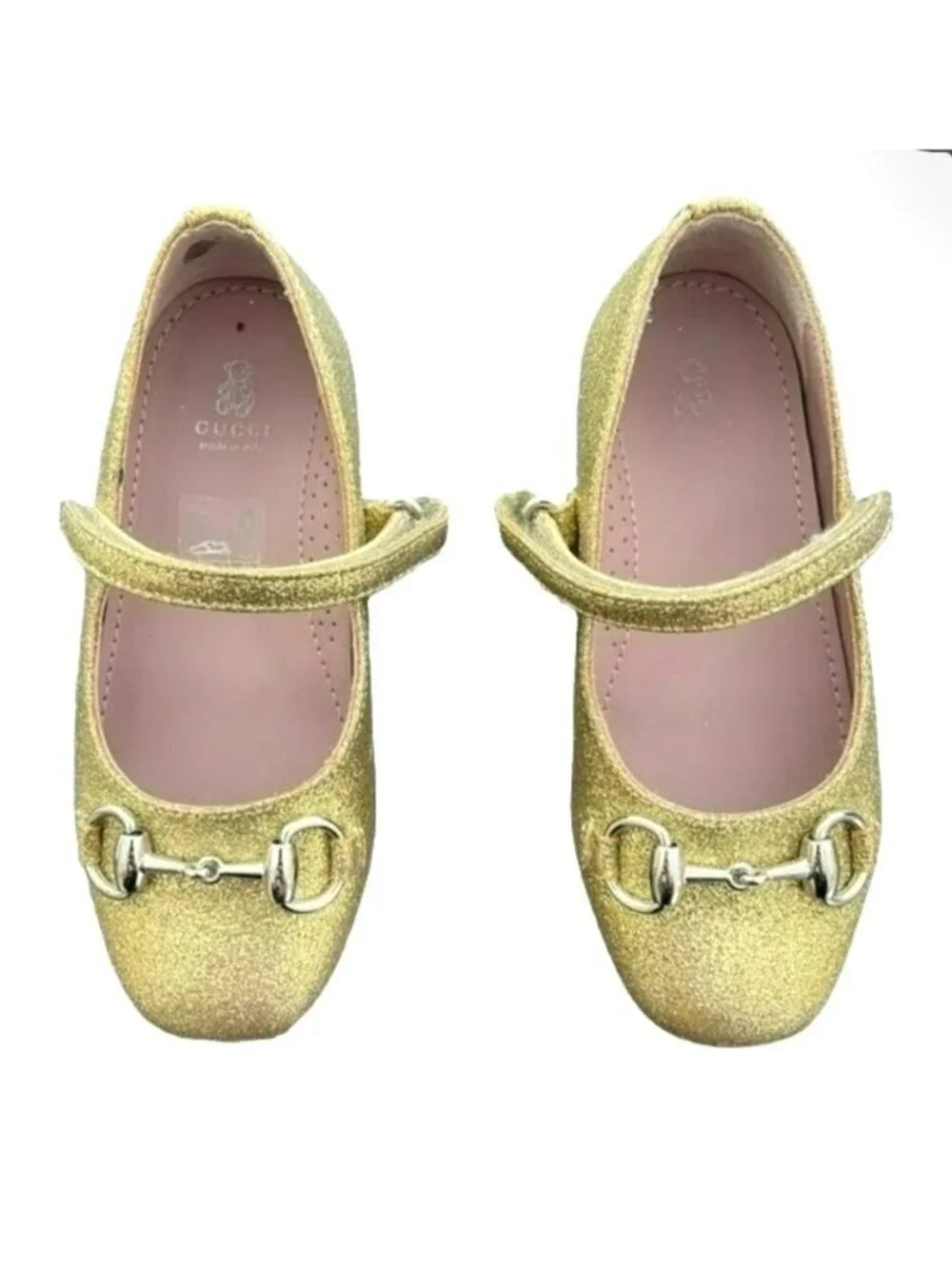 Gucci shoes Kids Glitter Gold Ballet Mary Jane Flats Size 24 US 8